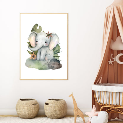 Safari Elephant Watercolor Nursery Print