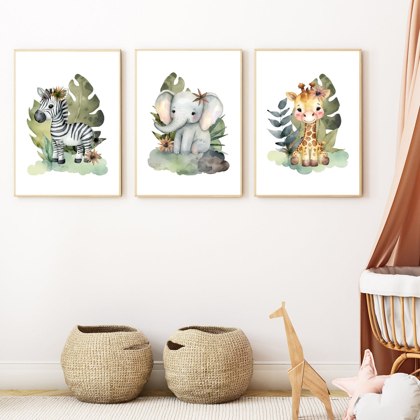 Safari Animals Watercolor Print Bundle, 3 Prints