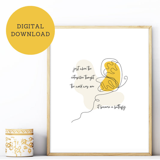 Inspirational Boho Butterfly Printable Art: Yellow Ochre