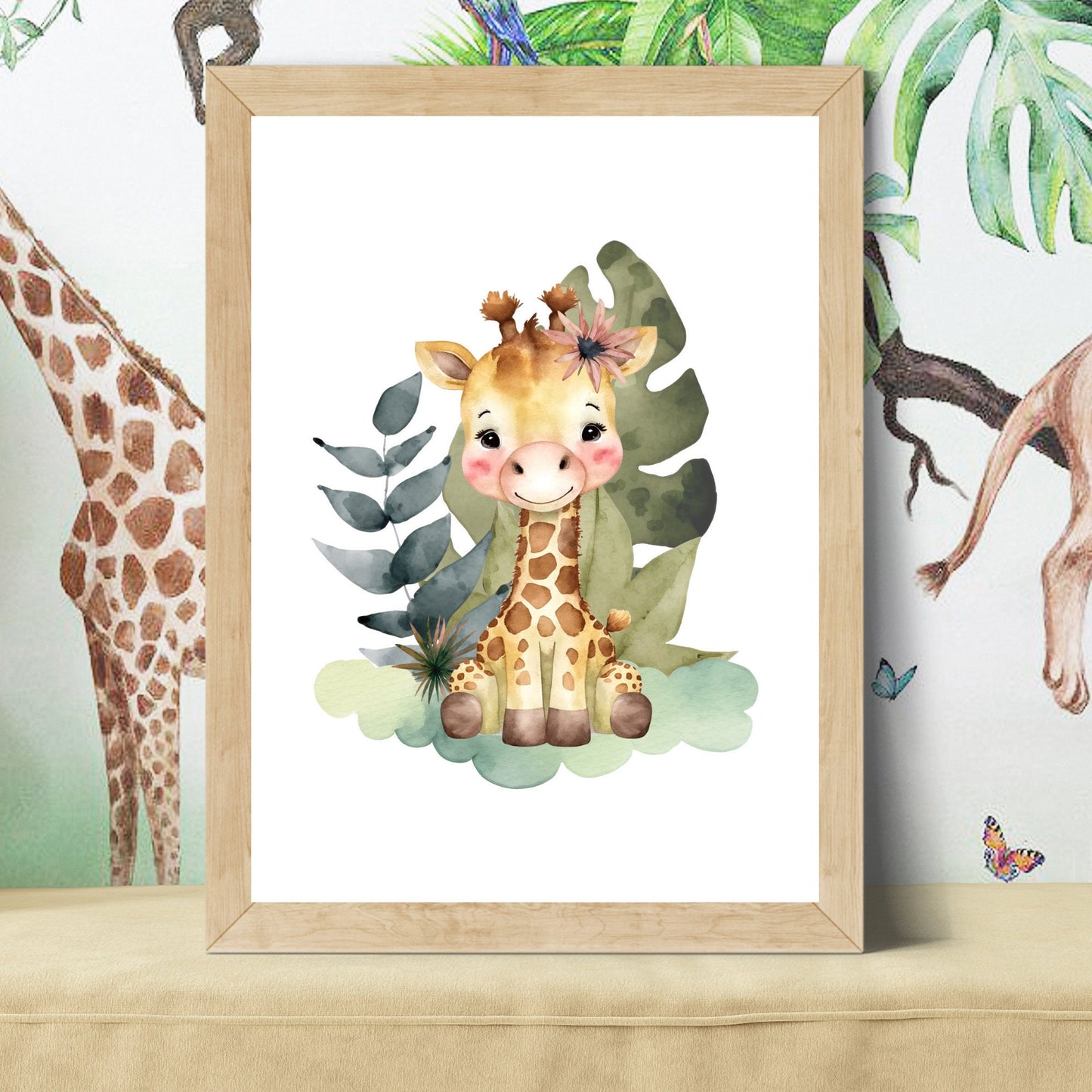 Safari Giraffe Watercolor Nursery Print