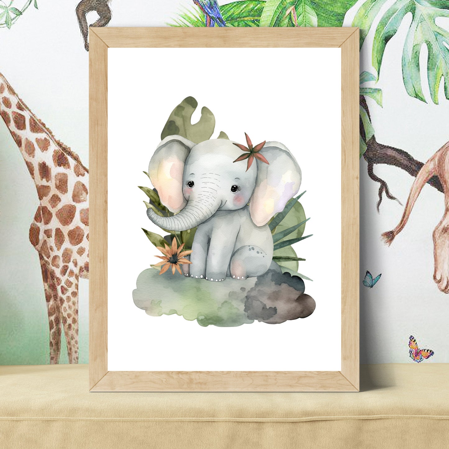 Safari Elephant Watercolor Nursery Print