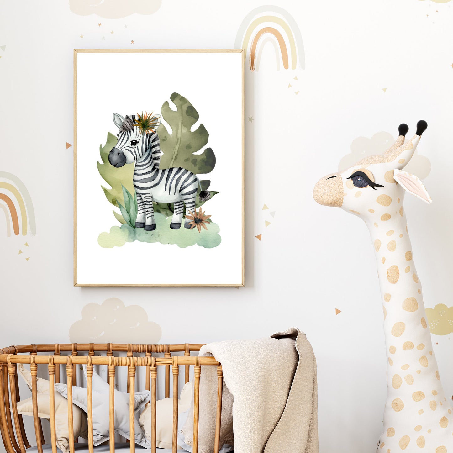 Safari Zebra Watercolor Nursery Print